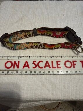 Dog Collar Floral Print Adjustable  Collar - Brown, Pink, Blue Accents clean